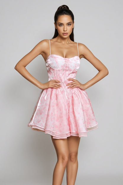Cyzon Spaghetti Floral Printed Ruffle Mini Dress
