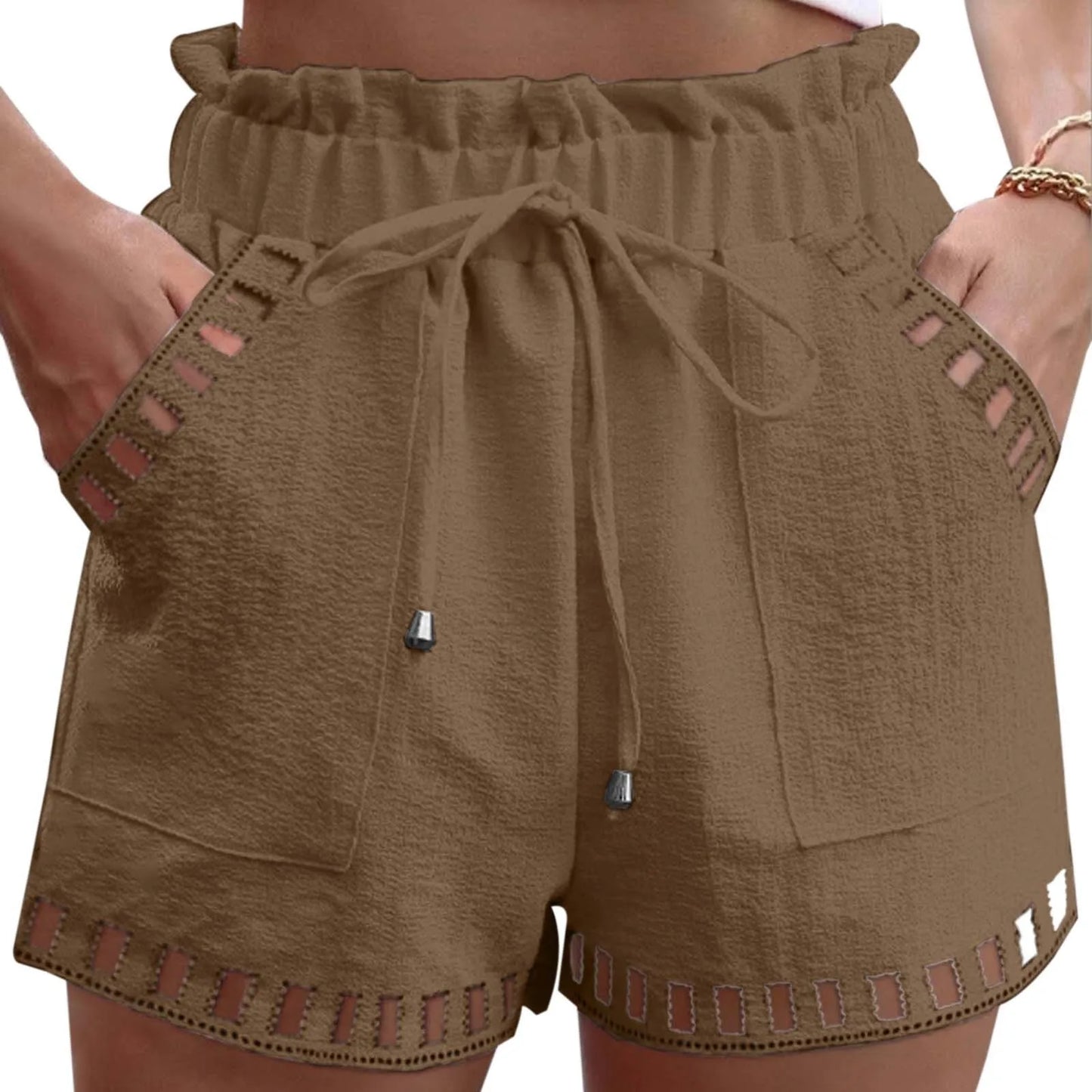 Cotton Linen HolLow-Out Beach Short