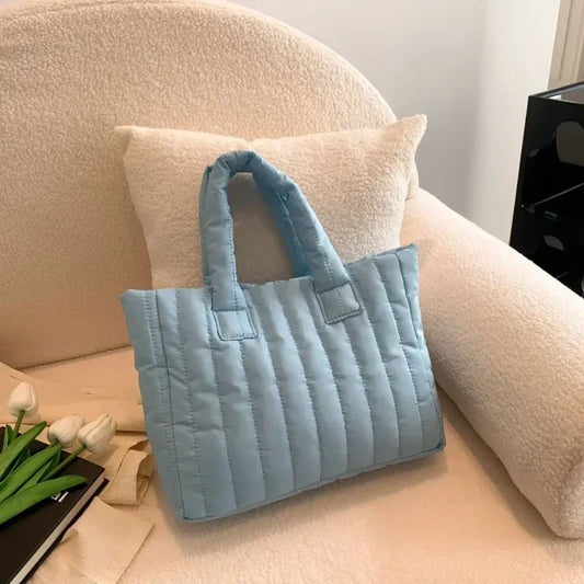 Cotton Padded Quilted Solid Color Commuter Handbag