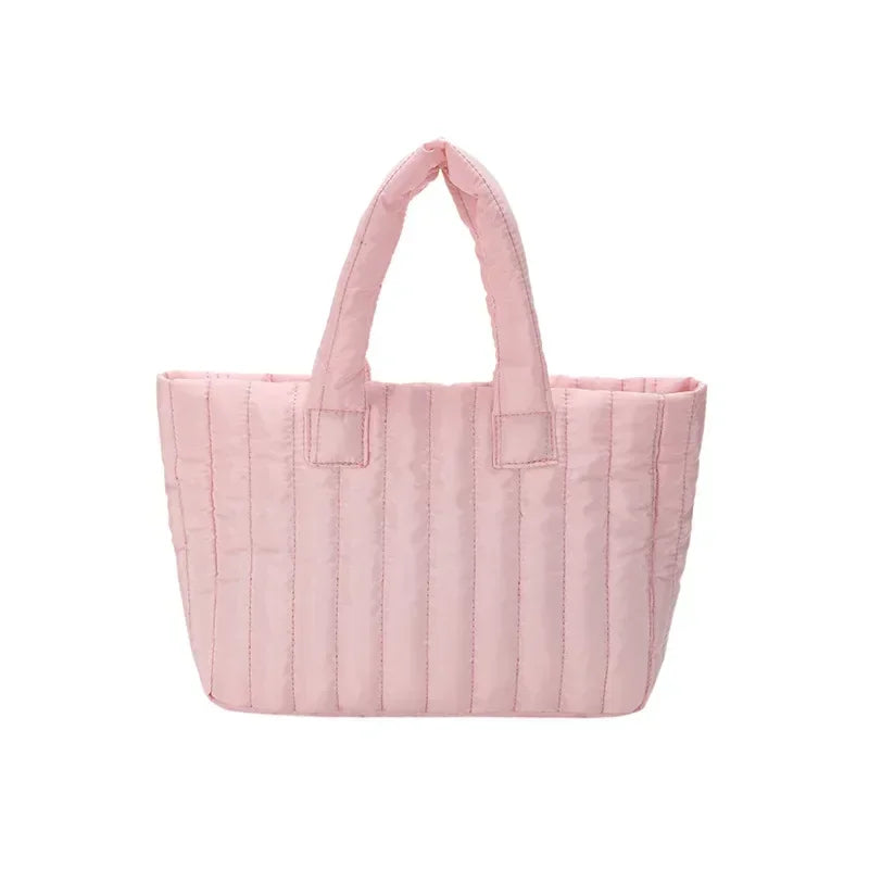 Cotton Padded Quilted Solid Color Commuter Handbag