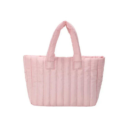 Cotton Padded Quilted Solid Color Commuter Handbag