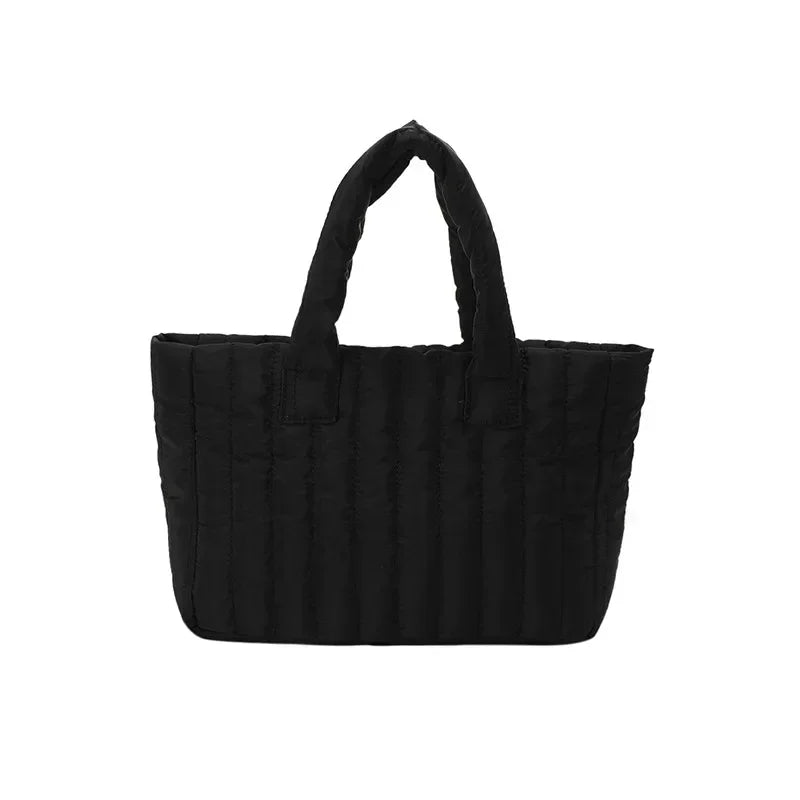 Cotton Padded Quilted Solid Color Commuter Handbag