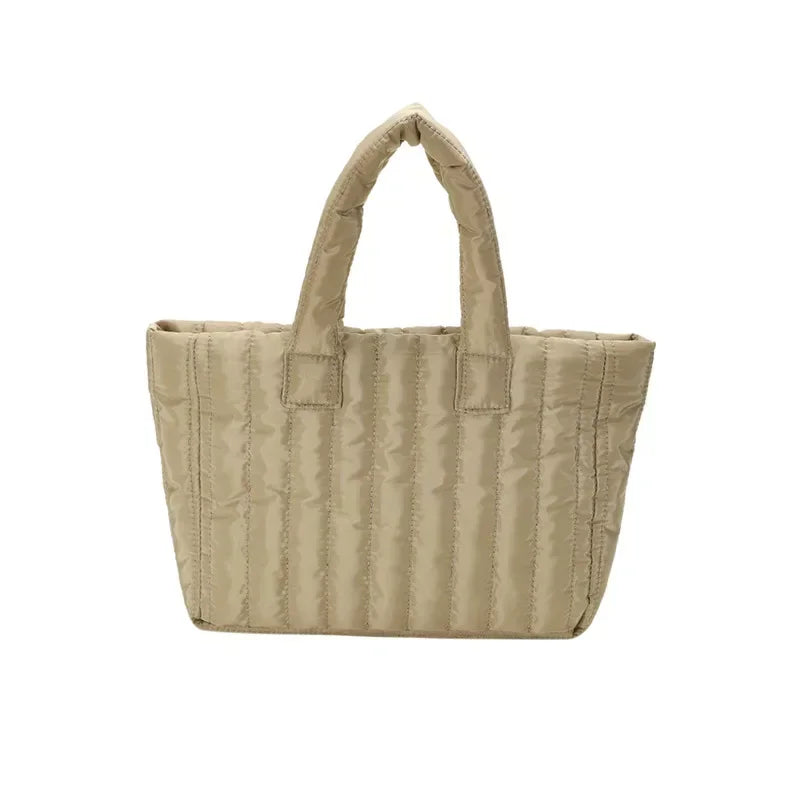 Cotton Padded Quilted Solid Color Commuter Handbag