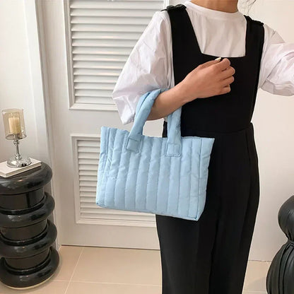 Cotton Padded Quilted Solid Color Commuter Handbag