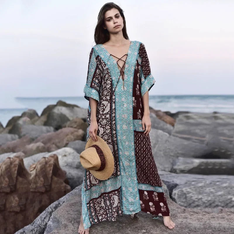 Cotton Floral Print Smock Frock Boho Cover up