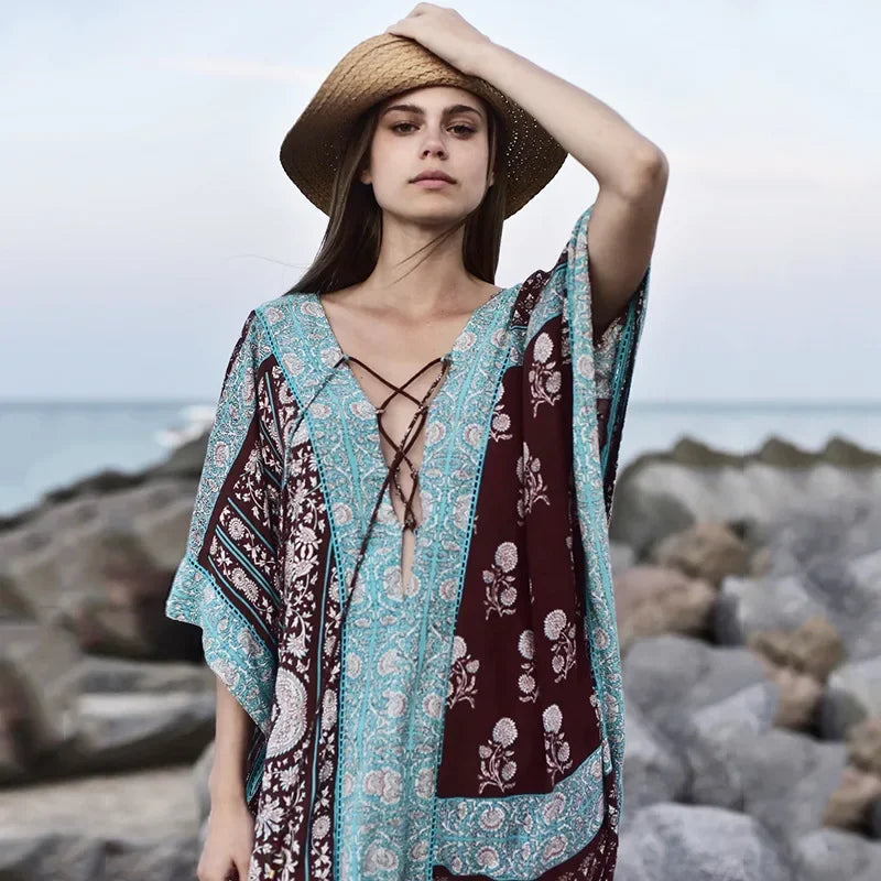 Cotton Floral Print Smock Frock Boho Cover up