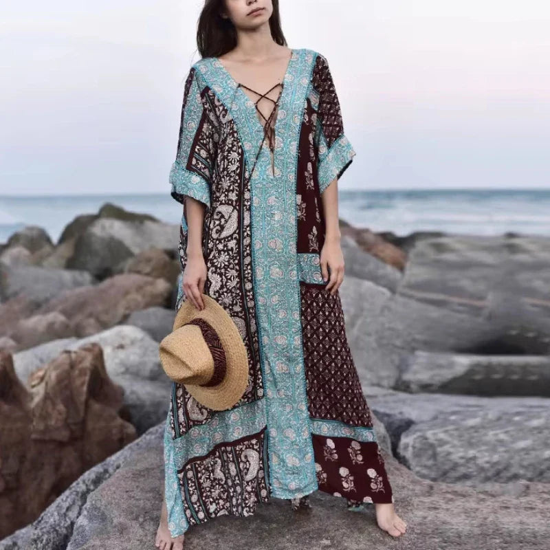 Cotton Floral Print Smock Frock Boho Cover up