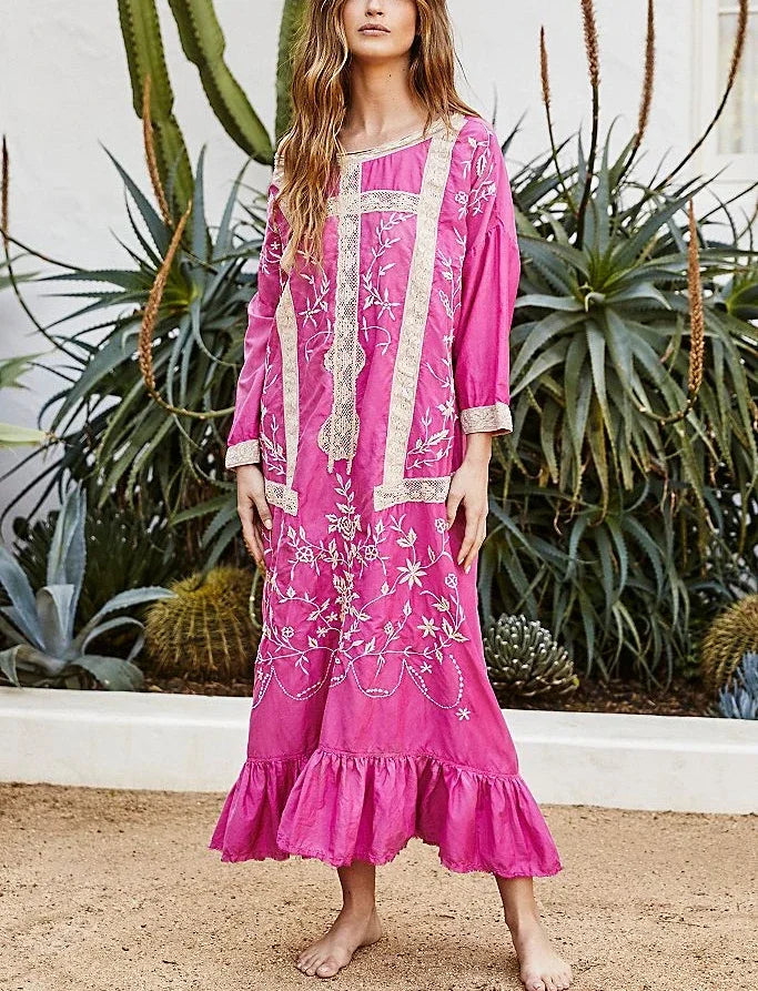 Cotton Rayon Long Sleeve Boho Dress