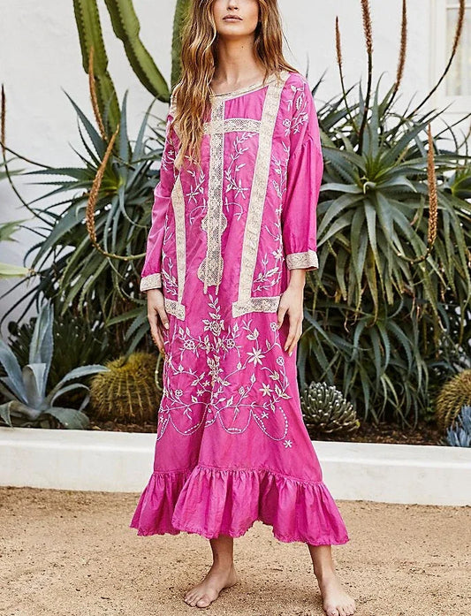 Cotton Rayon Long Sleeve Boho Dress