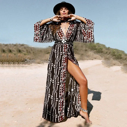 Cotton Rayon Kimono Boho Bikini Cover up Long Sleeve