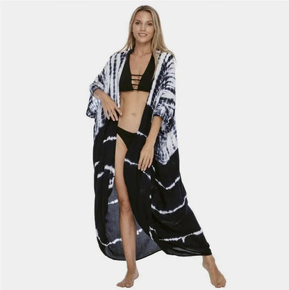 Cotton Rayon Striped Print Cardigan Boho Beach Cover up