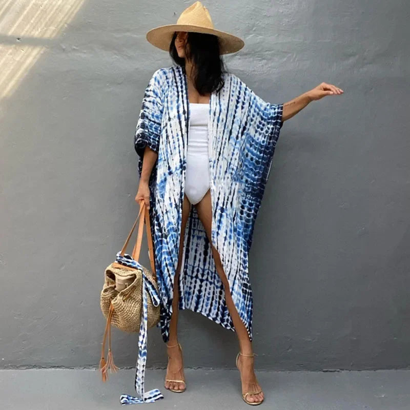 Cotton Rayon Striped Print Cardigan Boho Beach Cover up