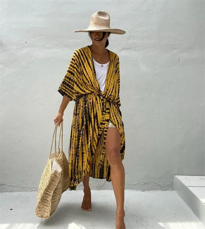 Cotton Rayon Striped Print Cardigan Boho Beach Cover up