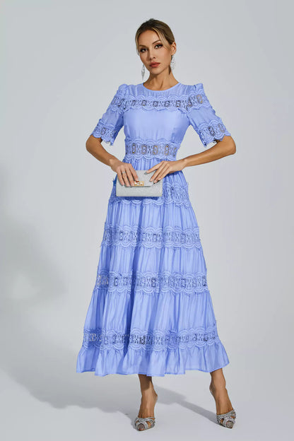 Courtney Blue Cut Out Lace Maxi Dress
