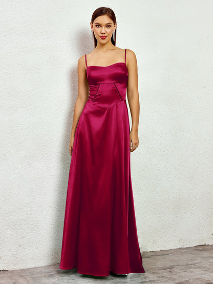 Crisscross Back Satin Maxi Dress