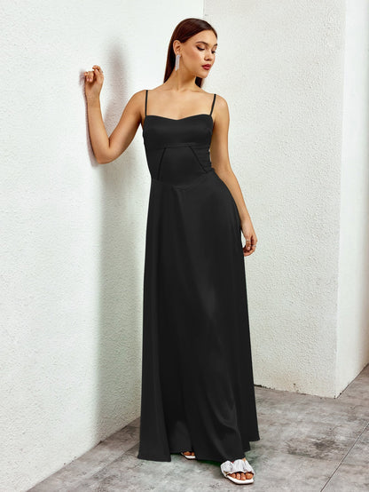 Crisscross Back Satin Maxi Dress