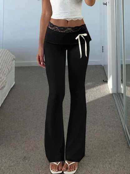 Lace Patchwork Bow Straight Y2K Fashion Pant