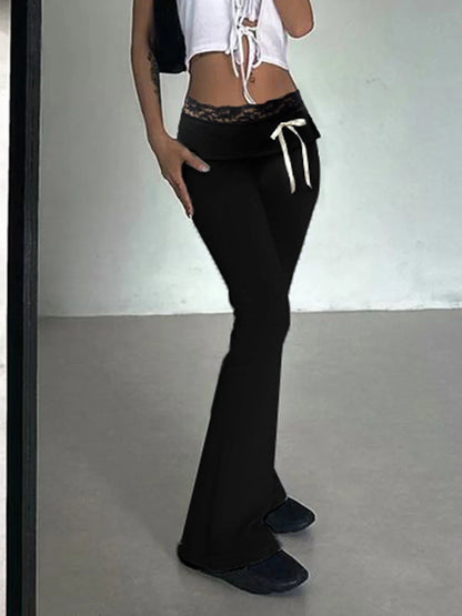 Lace Patchwork Bow Straight Y2K Fashion Pant