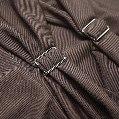 Ruched Buckle Detail Asymmetric Pointed Hem Sleeveless Mini Dress