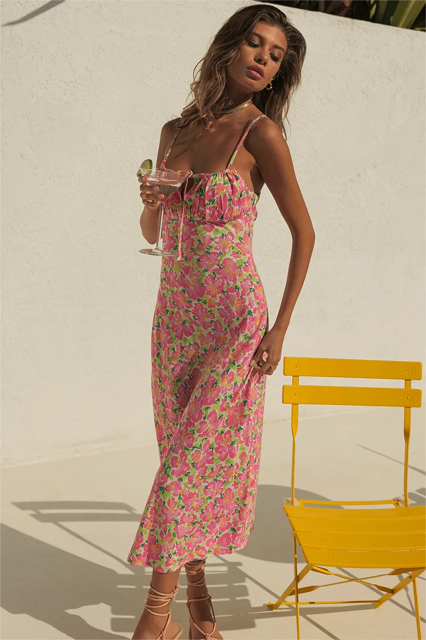 Floral Lace Up Cami Midi Dress