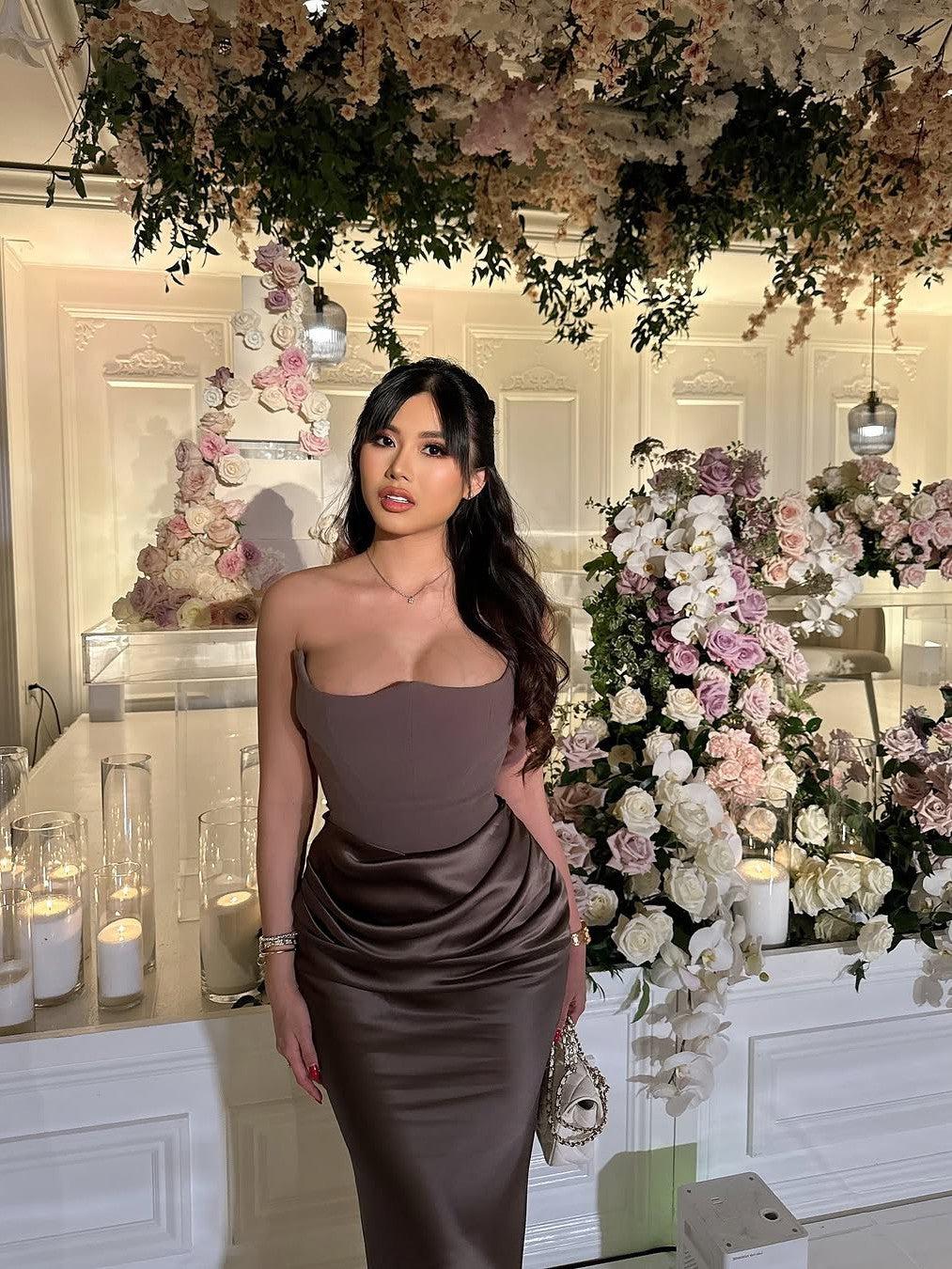 Velvet Sera Tube Corset Ruched Maxi Dress