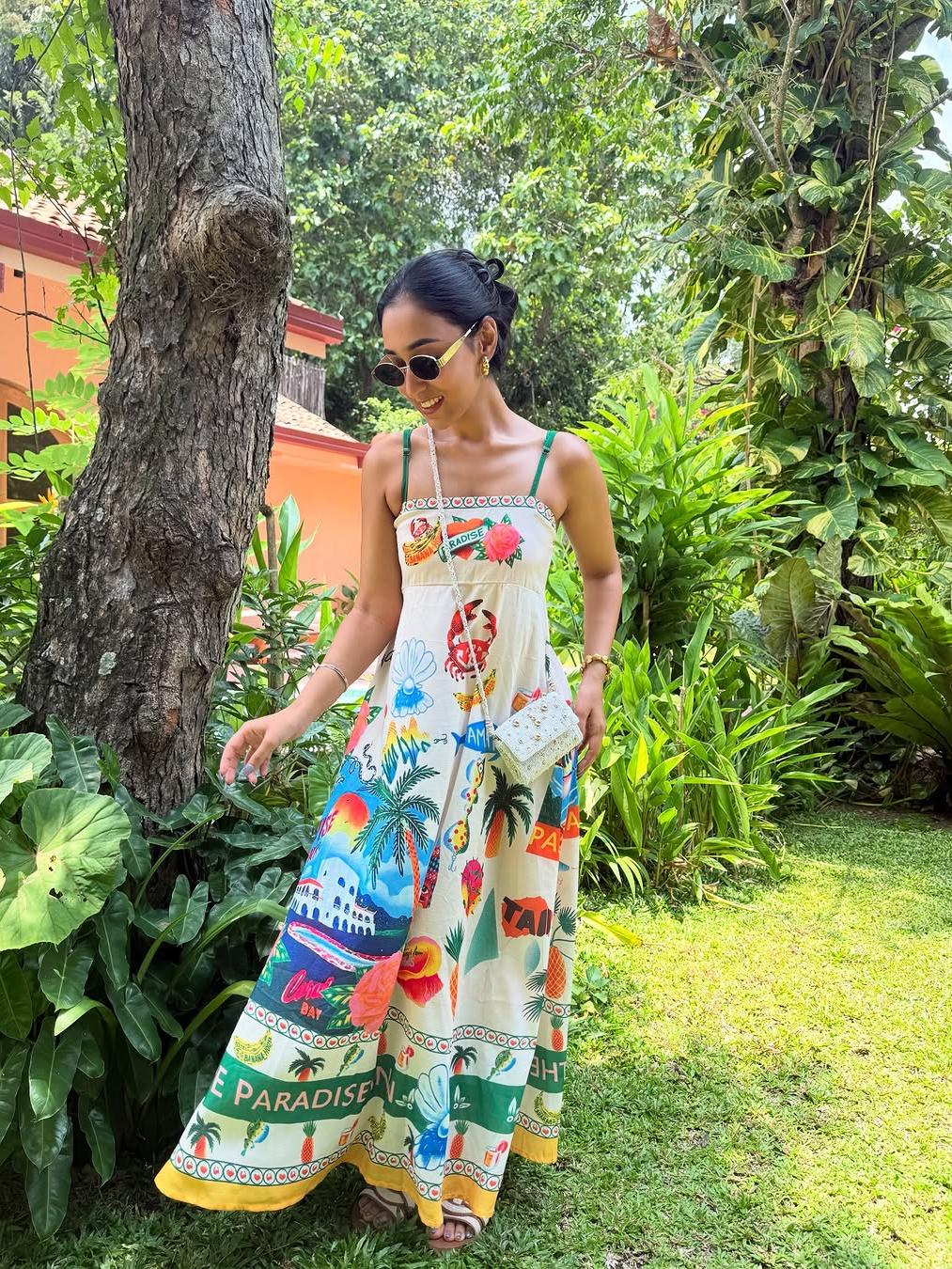 Paradise Graffiti Print Swing Sundress Beach Dress