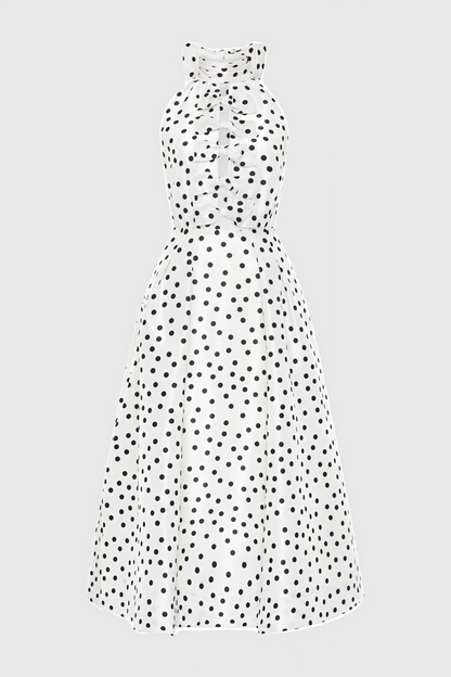 Cainea Bowknot Polka Dot Midi Dress