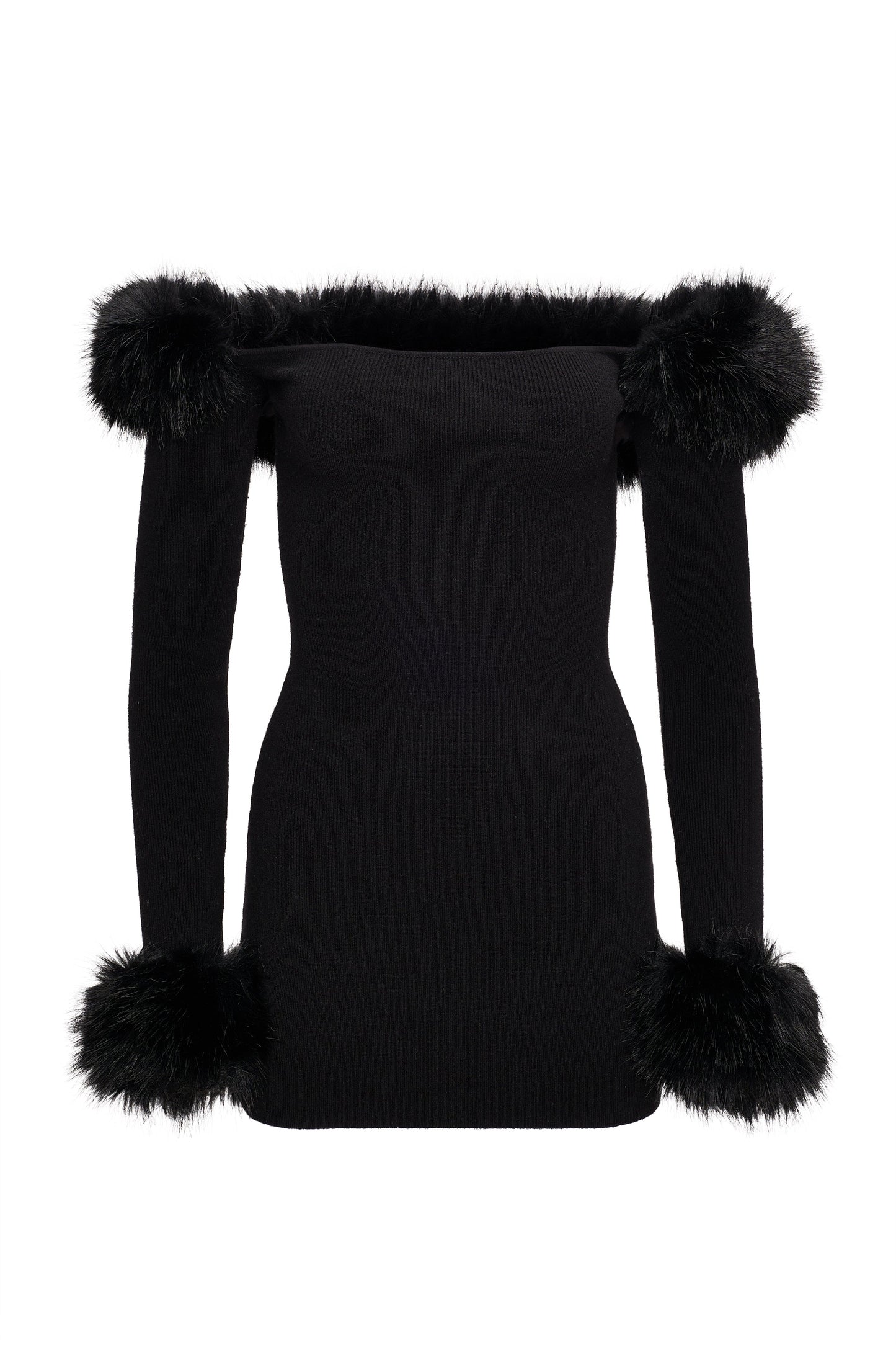 Ruth Faux Fur Off Shoulder Knit Mini Dress