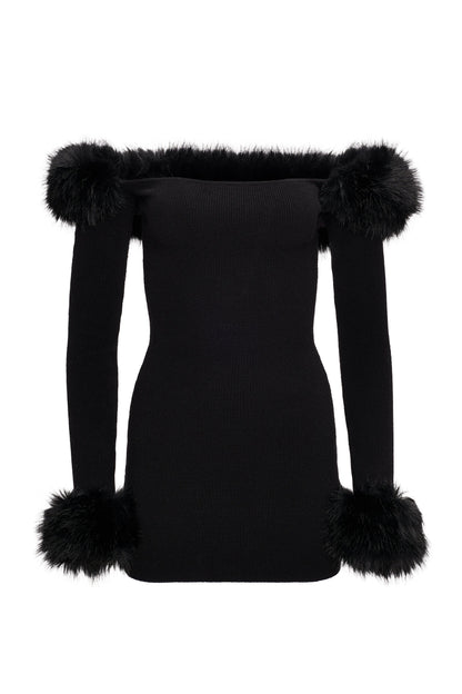 Ruth Faux Fur Off Shoulder Knit Mini Dress