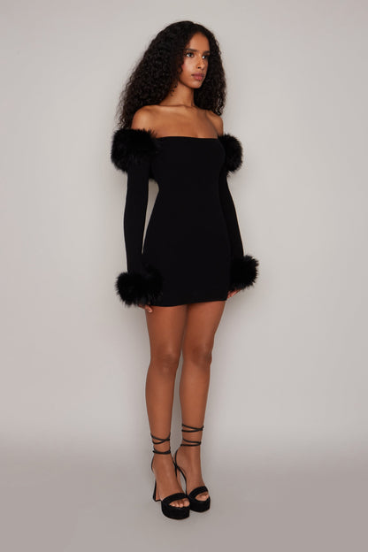 Ruth Faux Fur Off Shoulder Knit Mini Dress