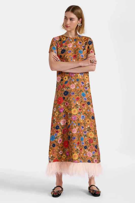 Floral - Printed Feather - Hem Dress