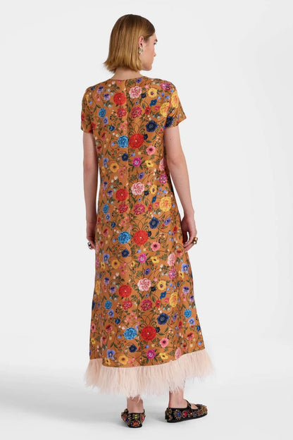 Floral - Printed Feather - Hem Dress