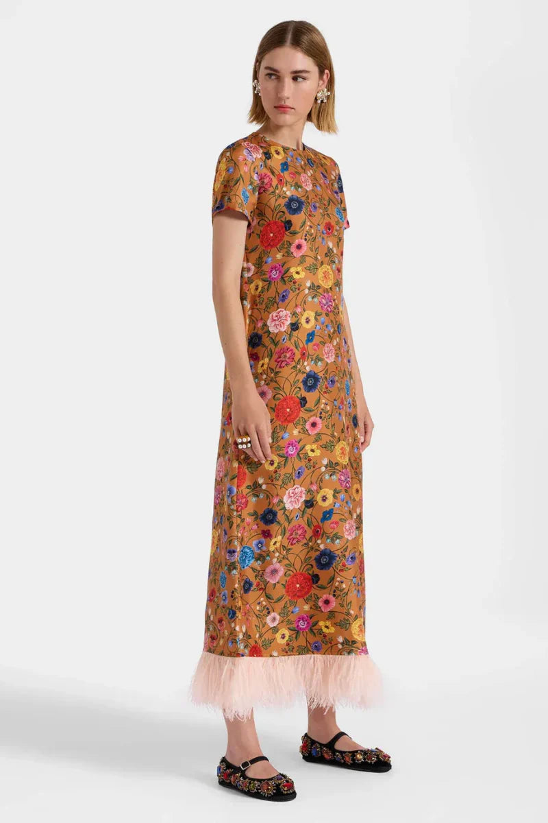 Floral - Printed Feather - Hem Dress