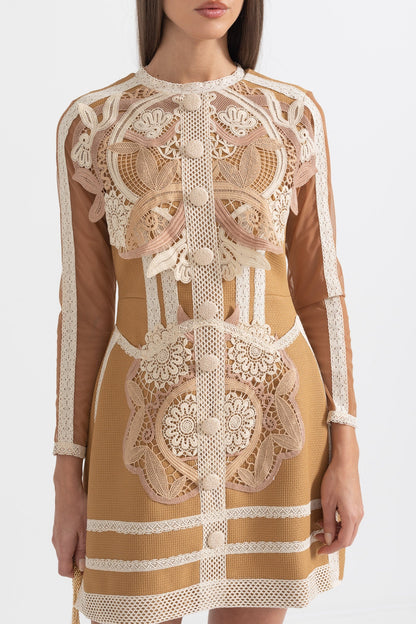Virginia Embroidery Lace Long Sleeve Mini Dress