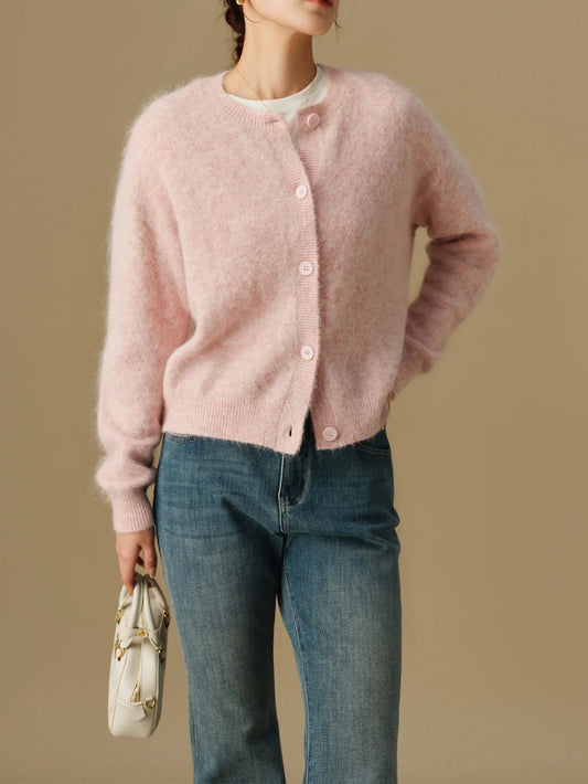 Versatile Round Neck Winter Knitted Cardigan for Women