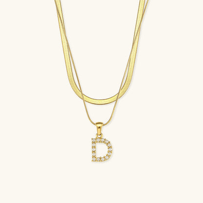 Opal Charm - Layered Gold Initial Necklace