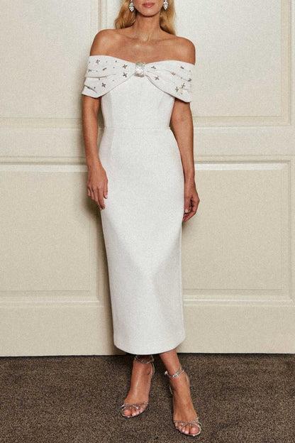 Dacre Off Shoulder Crystal Embellished Midi Dress
