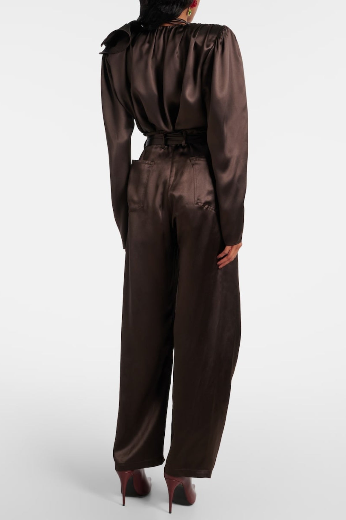 Daiki Satin Belted Straight Pants