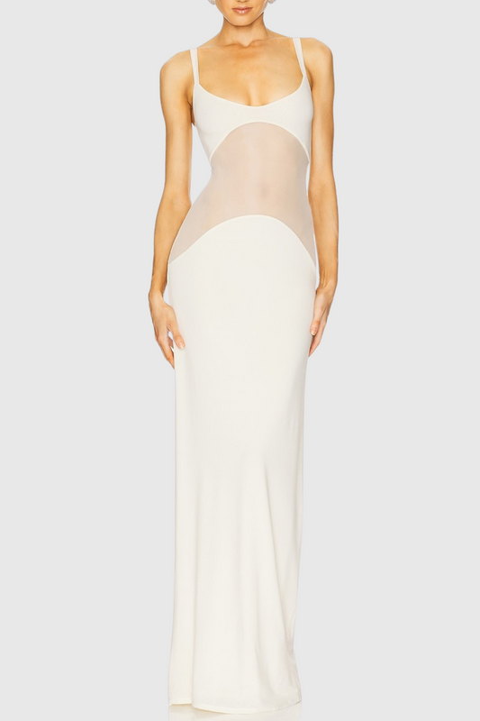 Dajoa Mesh Curve Maxi Dress - White