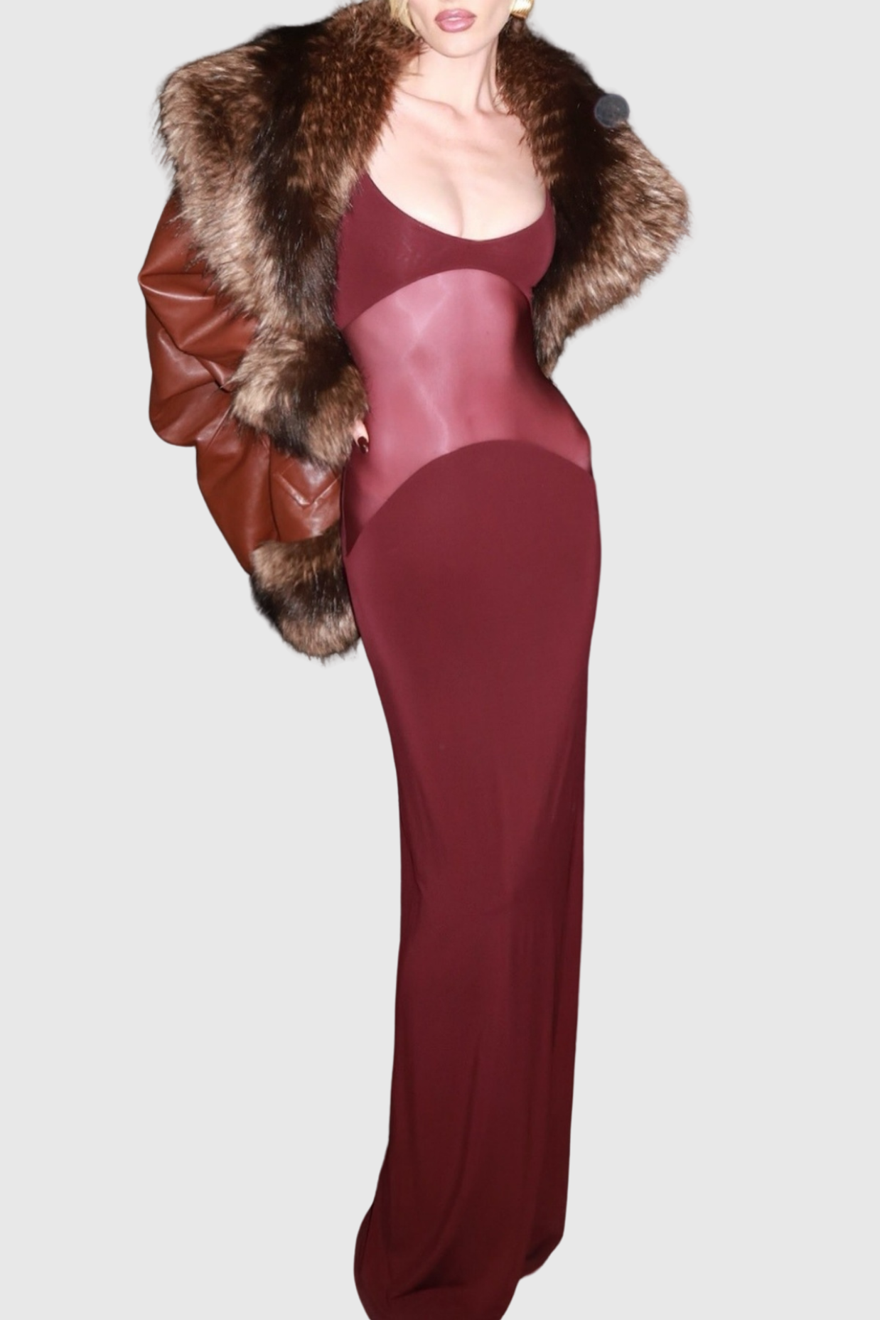 Dajoa Mesh Curve Maxi Dress - Wine