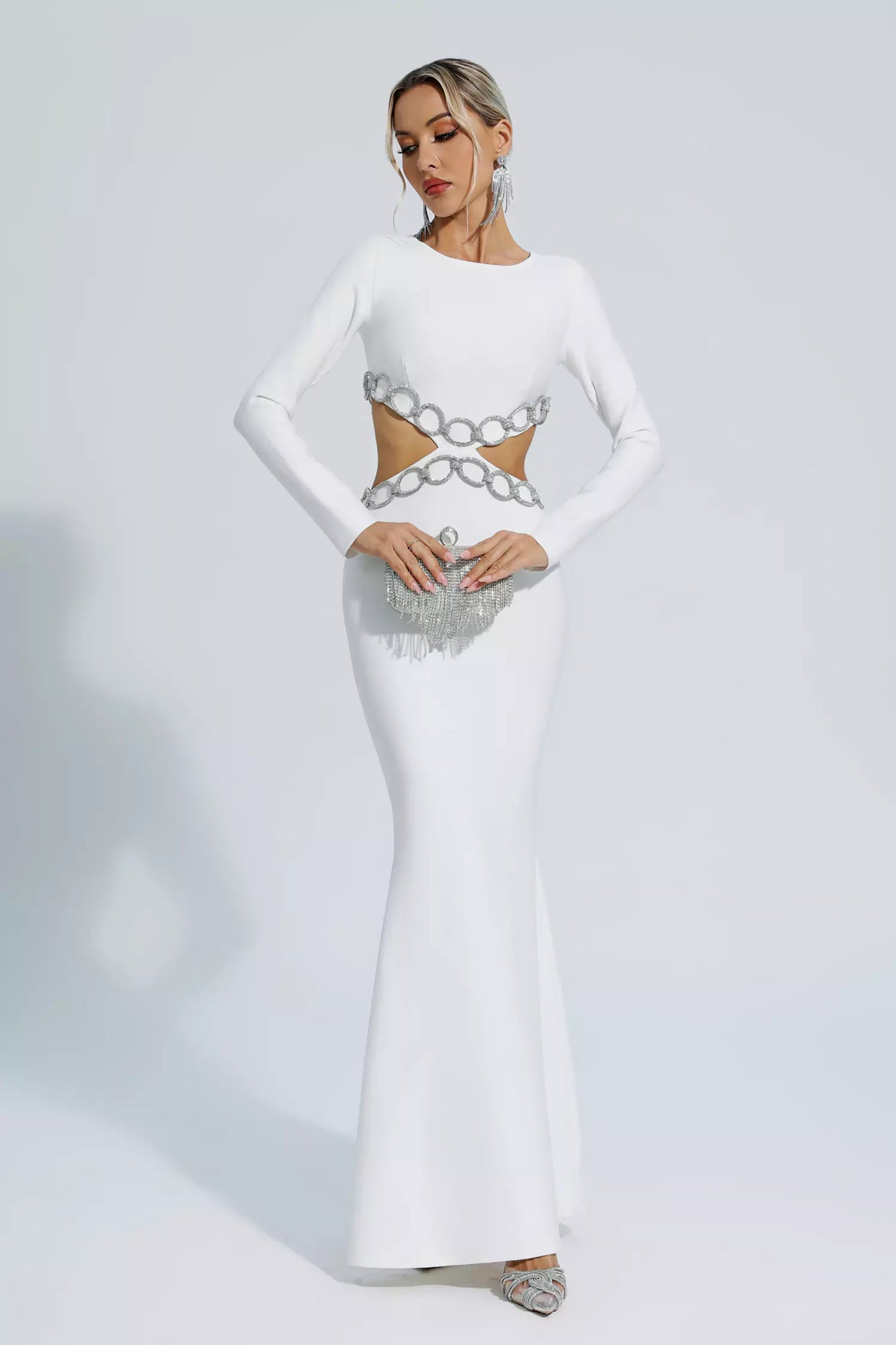 Janelle White Cut Out Long Sleeve Bandage Dress