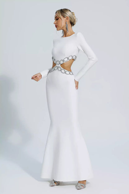 Janelle White Cut Out Long Sleeve Bandage Dress