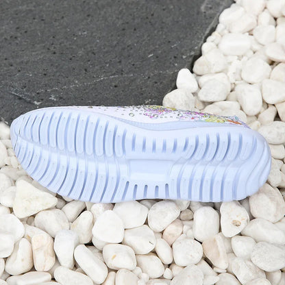 Women's Glitter Knit Platform Sneakers – Floral Pattern Breathable Shoes