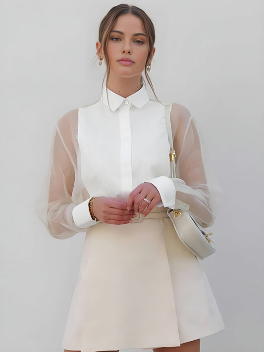 Women Blouse With Transparent Sleeves