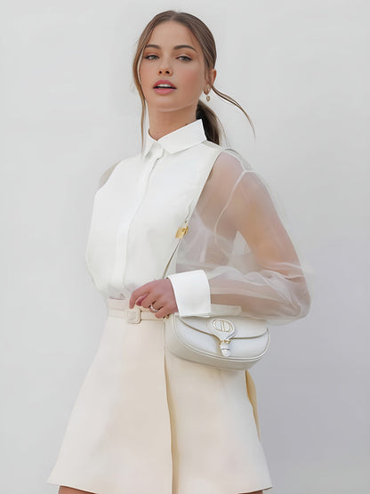 Women Blouse With Transparent Sleeves