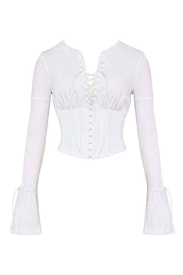 Women Corset Top White Long Sleeve