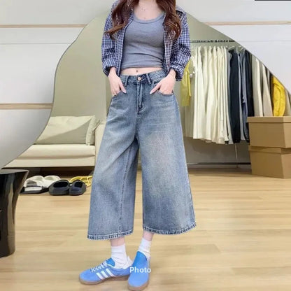 Women Cropped Wide Leg Jeans