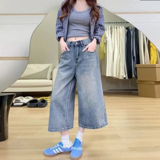 Women Cropped Wide Leg Jeans