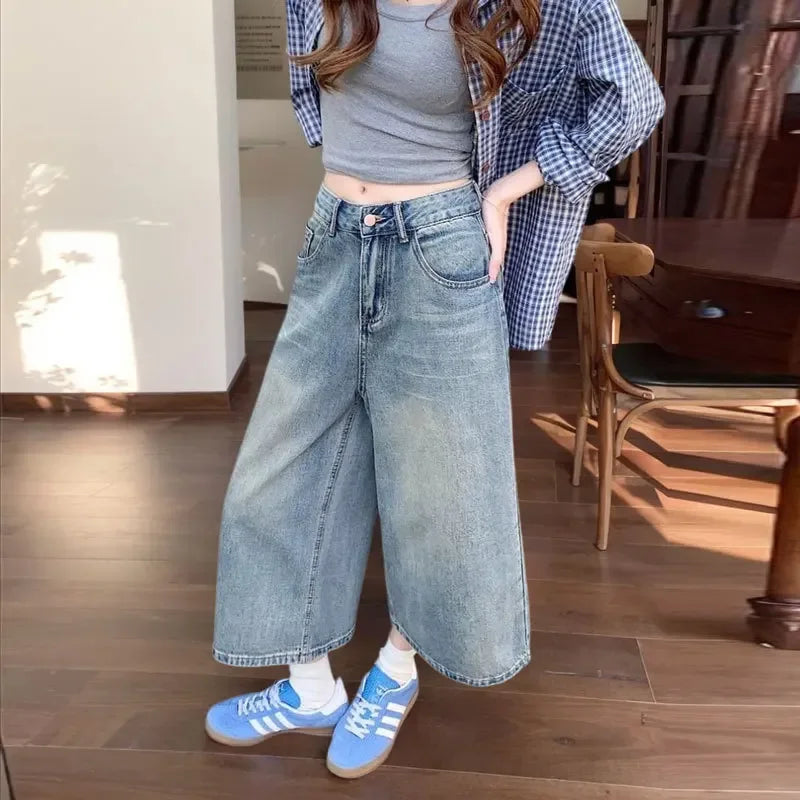 Women Cropped Wide Leg Jeans