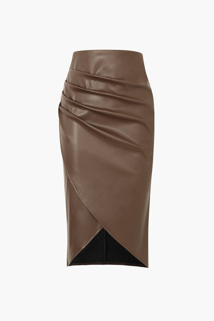Women Midi Skirt Faux Leather